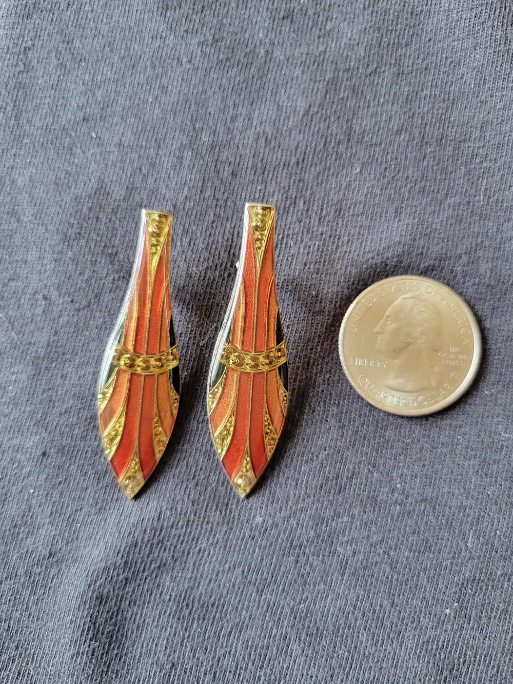 Gold-Tone Orange Enamel Drop Earrings